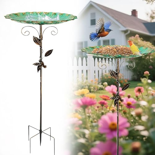 RNPKZ Abreuvoir à oiseaux debout, bain d'oiseaux de jardin debout, abreuvoir à oiseaux en métal, distributeur de nourriture pour oiseaux sauvages, abreuvoir d'eau, bol pour oiseaux, oiseaux sauvages