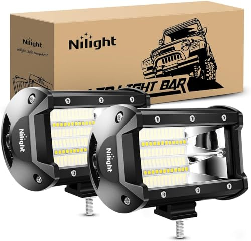 Nilight 18001F-B 2PCS 5Inch 72W Double Row Flood Bar 10800Lumens Driving Fog Led Off Road Lights for Trucks Jeep ATV UTV SUV Boat Marine