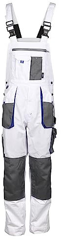 Stenso Kastor Salopette De Travail Homme - Salopette Homme Avec Ceinture Élastique, Renfort Aux Genoux, Poches Pour Genouillères, Poche Téléphone, Bretelles Réglables, Poches Multiples Blanc - 60