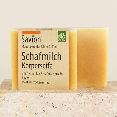 Savion Schafmilch Körperseife, für trockene Haut, Palmölfrei, Plastikfrei, Tierversuchsfrei, 80g