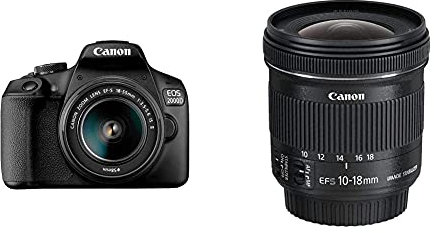 Canon EOS 2000D DSLR Camera and EF-S 18-55 mm f/3.5-5.6 IS II Lens, Black + Canon EF-S10-18mm f/4.5-5.6 IS STM Lens, Black