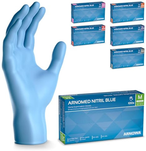 100x ARNOMED® Gants en nitrile taille M Bleu, Gants à usage unique pour chirurgie & laboratoire, Gants en nitrile sans poudre et sans latex, Moufles en nitrile en XS, S, M, L, XL, XXL