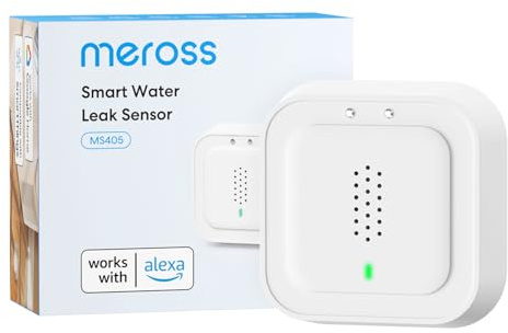 Meross Detector de Agua Inteligente | Requiere Hub | Detector de Fugas de Agua IP66 y 100 dB | Smart Detector de Agua para cocinas, baños, sótanos | Compatible con Apple Home, Alexa y Google | 2,4GHz