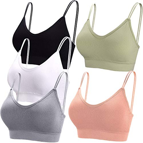 BQTQ 5 Pezzi Reggiseno a Canotta V Collo Bralette Senza Ferretto per Donna (Nero, Bianco, Grigio, Rosa, Verde, M)