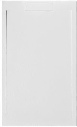 Plato de ducha 140 x 80 cm blanco volcán Line Slim de resina y polvo de mármol con rejilla lateral de mármol