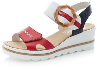 Rieker Damer 67476 sandaler dam Sandal Platta, Röd kombi 33, 38 EU