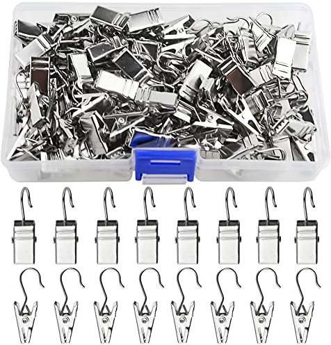 100 PCS Curtain Clips with Hooks, Small String Party Lights Hanger Wire Holder Shower Drapery Curtain Clips for Home Decoration Art Craft Display(Silver)