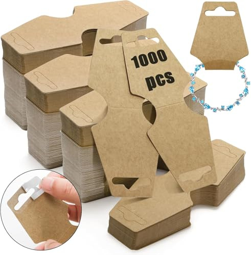 Cedilis 1000 Pack Necklace Display Cards with Adhesive, Jewelry Display Cards, Necklace Card Holder, Blank Kraft Paper Hanging Tags for Necklaces, Bracelets, Jewelry, 12 x 5cm (Brown)