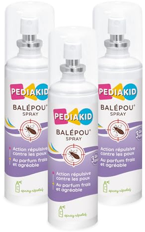 PEDIAKID - Balépou Spray - Répulsif aux huiles essentielles 100% pures & naturelles (Lavandin, Géraniol) - Repousse les poux tout en douceur - Sans paraben ni alcool - 3 flacons de 100ml