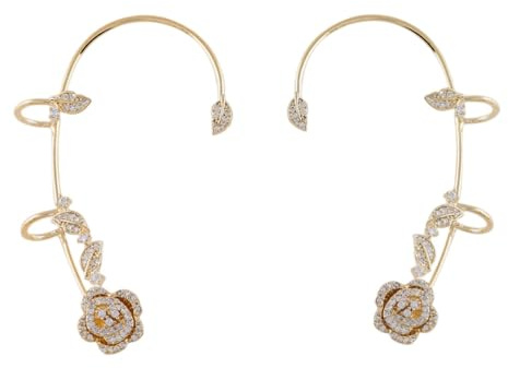 2PCS Women's Clip-On Rose Flower Ear Bone Clip Ear Clip Butterfly (Rose Ear Clips)
