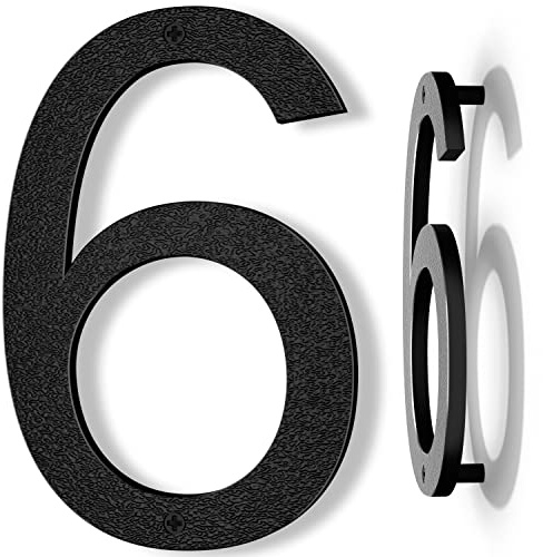 Yafimea Número de casa exterior 20 cm negro, Número grande para pared o valla con diseño moderno y efecto flotante 3D, plástico ABS resistente al clima (6/9)