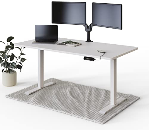 DESKSPACE PRO höhenverstellbarer Schreibtisch elektrisch (160x80cm) - Büro Tisch mit Kollisionsschutz, Memory-Funktion und USB-Anschluss, Stehpult (Gestell Weiß, Tischplatte Weiß)