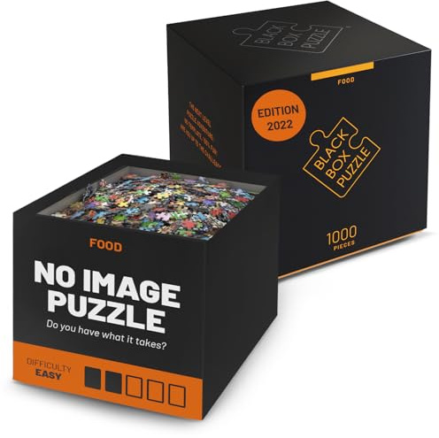 Misu Black Box Puzzle 1000 Teile, Blackbox mit Überraschungs-Motiv ohne Vorlage, Impossible schwer für Erwachsene und Kinder ab 14 Jahren, Puzzle Box Speisen 2022 Edition
