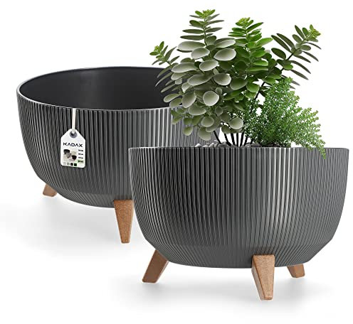 KADAX Pot de Fleurs en Plastique avec Trois Supports à piquer, jardinière Ronde, bac à Plantes, pour Balcon, Salon (40 cm Ø/Anthracite)