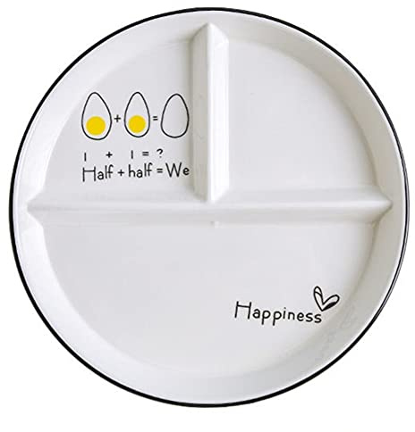 Plato de alimentación saludable de cerámica, plato de dieta equilibrada, placas de control de porciones para adultos para pérdida de peso, diámetro: 23 cm