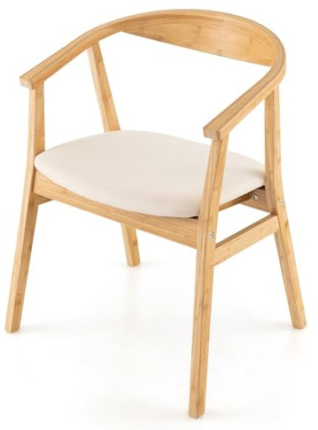 Julimoon Mid Century Modern Accent Chair, 100% Bamboo Chair with Anti-Slip Foot Pads, Curved Backrest, Comfy Seat Cushion, Armchair for Living Room, Dining Room, Arm Lounge Chair for Bedroom (1)