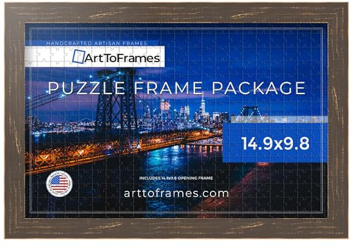 ArtToFrames 14.9x9.8 INCH/38x25 CM Brown Frame for 100 Piece Puzzles.This 1.00 Inch Custom Wood Puzzle Frame is Oak - Comes with Regular Glass (PuzzleSM-ECO095-OAK-14.9x9.8)