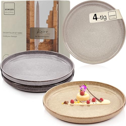 Sänger Kairo | Dessertteller 4 teilig, Steingut Frühstücksteller 4 Personen, kleine Teller spülmaschinenfest mikrowellenfest, Steingut Geschirr mehrfarbig, mixed Teller Set | VALUE COLLECTION