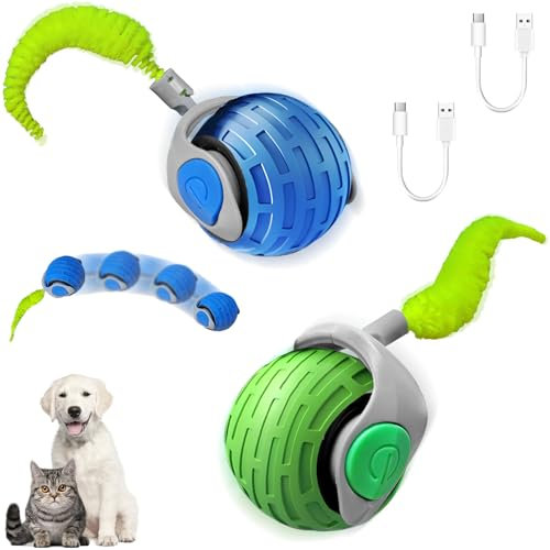 Interaktives Katzenspielzeug, 2 Stück Katzenbälle, rollende Bälle für Hunde und Katzen, intelligente Hybrid-Katzenbälle, wiederaufladbare intelligente Haustier-Spielzeugbälle mit 2 Modi,Blau und Grün