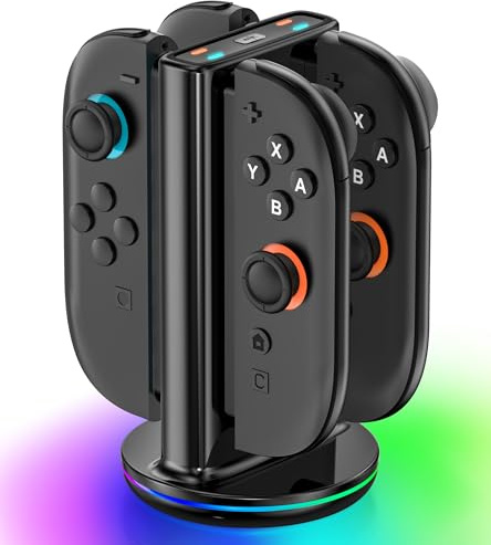 Chargeur Manette Switch 2 pour Joy-Con, Station de Charge Joycon 2 pour Toutes Les Directions, Charger Switch 2 avec 9 Modes d’éclairage, Accessoires et Rangement