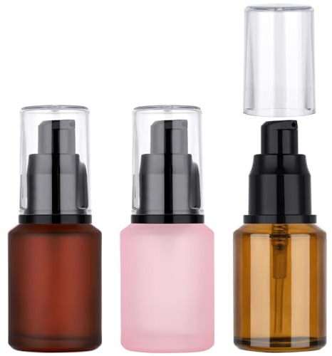 Segbeauty 1oz Frosted Glass Travel Lotion Bottles for Toiletries, 3 Pack Empty Travel Size Pump Bottle Cream Container, 30ml Small Refillable Makeup Pump Dispenser Cosmetic Containers, Mixed Color