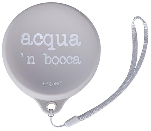 Villa d'Este Home Tivoli 1996 Vaso plegable con tapa de 200 ml, silicona, color gris con texto, S.P.Q.eRe