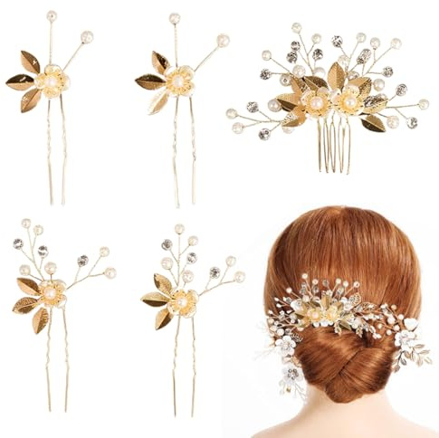 IEBTAWN Set Di 5 Accessori Pettinino Per Capelli Da Sposa,Pettine Per Capelli Da Sposa Fermaglio, Capelli Sposa Pettine,Accessori Capelli Sposa Per Capelli Da Sposa Per Damigelle D'Onore Per Le Donne