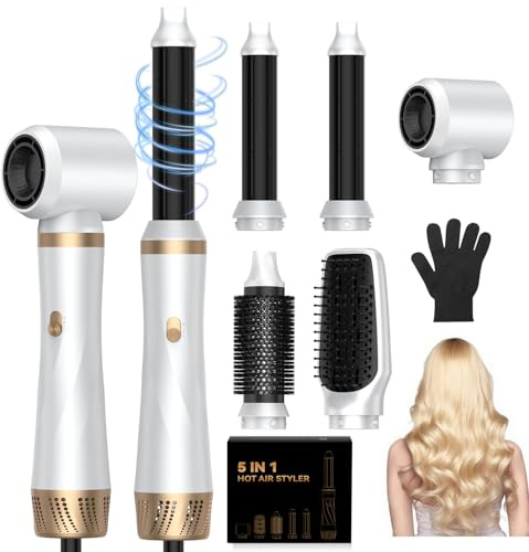 Spazzola Soffiante Air Styler set Airstyler 5 in 1 Hair Styler Airbrush Ferro a ricciolo Spazzola Soffiante Spazzola Lisciante per Capelli, Kit di parrucchiere per asciugare