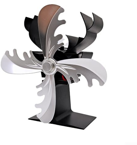 Eawfgtuw Wood Stove Fan, Unique Reindeer Design, Log Burner, Wood Burning Stove Heat Powered Fireplace Fan for Wood, Log Burner, Fireplace(Silver)