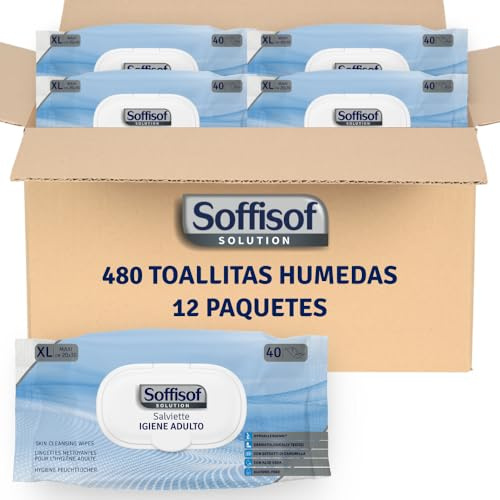 Soffisof Toallitas Humedas XL - 480x Toallitas Húmedas para la Higiene Limpieza Corporal de Adultos - Adultos, Ancianos, Discapacitados, Enfermos - 480 Toallitas Ancianos, 12 Paquetes