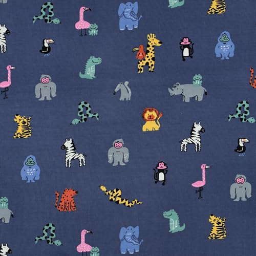 MAGAM-Stoffe Zoo Tiere Kinder Jersey OEKO-TEX Meterware ab 50cm (Blau)
