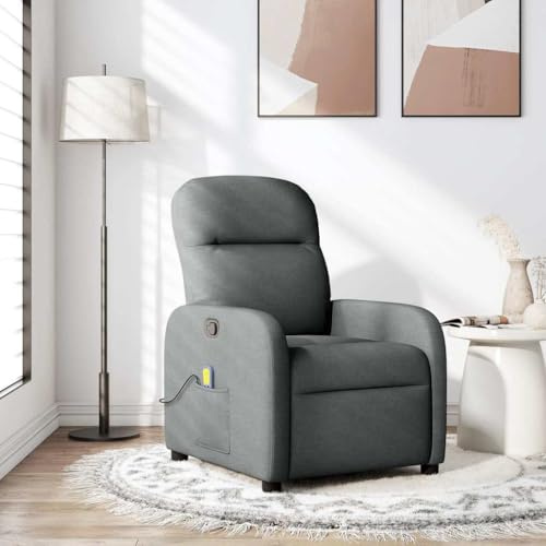 YunCangg Fauteuil relax de massage gris foncé avec housse en tissu, massage vibrant à 6 points, fonction de couchage manuelle jusqu'à 135 degrés, cadre en bois et métal robuste, poche latérale