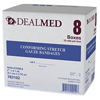 Dealmed Vendas de gasa elástica no estéril de 2 pulgadas, vendas de gasa estiradas sin látex, vendas de malla médicas no adherentes para el cuidado de heridas (caja de 96 rollos)