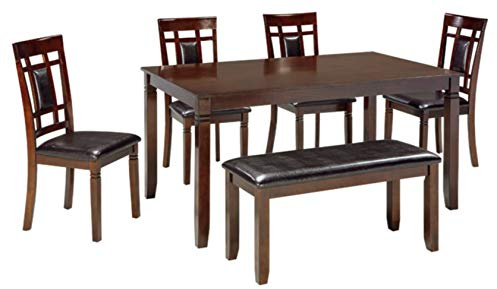 Signature Design by Ashley Bennox 6 Piece Dining Set with Upholstered Bench, Table & 4 Upholstered Chairs, Seats 6, Wood, Brown