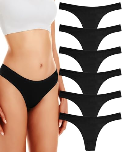 Anzermix sous-vêtement Simple et Comfortable Tanga Coton pour Femmes Lot de 6 (Black-6PK, S)