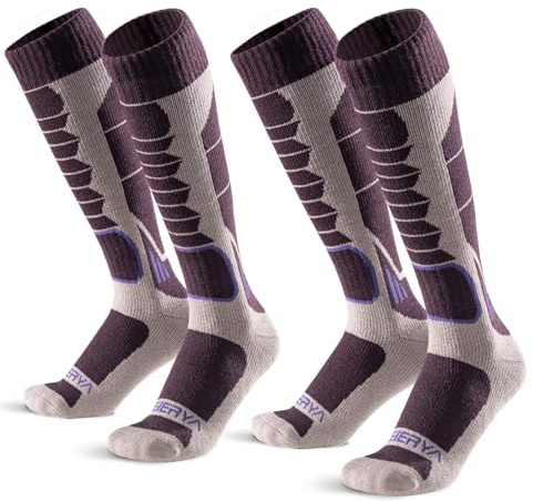 WEIERYA Ski Sock Merino Wool Ski Socks Mens Womens Skiing & Snowboarding Socks, Over The Calf (US, Alpha, Medium, Regular, Regular, 2, Purple)