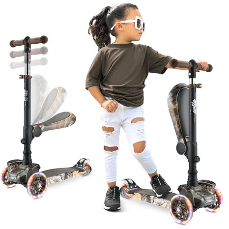Hurtle Trottinette Enfant, Trottinette 3 Roues, Patinette Enfant Pliable avec Hauteur Ajustable, Plateau Antidérapant, LED Roues Lumineuses, Scooter pour Fille/Garçon de 2 à 12 Ans