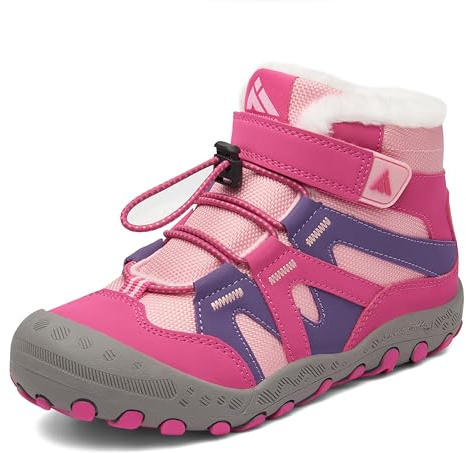 Mishansha Botas de Nieve Niños Botines Invierno Cómodo Niña Niño con Forro Acolchado Calentitas Botas Antideslizante Zapatos de Senderismo Exteriores, Rosa Fucsia 26 EU