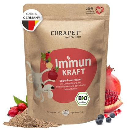 Bio Vitaminpulver für Hunde – CURAPET – zur ernährungsphysiologischen Unterstützung Einer ausgewogenen Fütterung, mit natürlichem Vitamin C, Antioxidantien & Superfoods – 200 g (bis zu 80 Portionen)