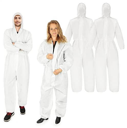 com-four® 4x combinaison de protection avec capuche et fermeture éclair - combinaison de peintre monocouche taille unique - hauteur de 160 à 200 cm - vêtements de protection (4 pièces - blanc)