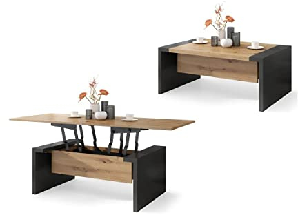 All4All Couchtisch Carlo - Kaffeetisch - Wohnzimmertisch - Sofatisch - ausklappbar - höhenverstellbar - 110x70cm - 05 - Artisan Eiche + Anthrazit