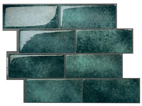 Smart Tiles Credence Adhesive pour Cuisine, Carrelage Adhesif Mural salle de bain 3D, 5 Stickers Muraux (29.34x21.28 cm), Autocollant Carreaux Adhesif fabriqué au Canada - Metro (Vert émeraude)