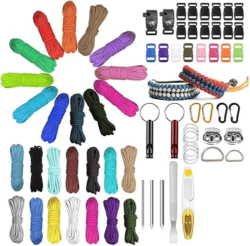 Lot de 26 bracelets en paracorde 550 de 3 m, multicolores, avec boucles, pour bracelets à faire soi-même, laisse pour chien, lanière, trousseau de clés