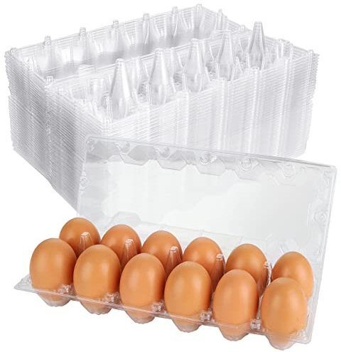 FVIEXE Lot de 40 cartons à œufs bon marché en vrac, chacun peut contenir 1 douzaine d'œufs (12 œufs), plateau en plastique pour œufs de poule, support pour œufs de poule, support pour pâturage