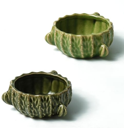 Zhilishu Hamster Food Bowl, 2 Packs Cactus Food & Water Bowls Ceramic Feeding Drinking Bowl Food Dish for Small Animals Gerbil Dwarf Hamster Rat Mice Guinea Pig(Green+Dark Green)