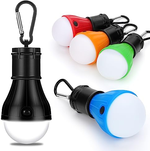Campinglampe, LED Camping Lampen, 100 Lumen Tragbare Zeltlampe mit Karabiner Laterne Glühbirne Set Notlicht Wasserdicht Camping Licht für Abenteuer Angeln Notfall Stromausfall (5 Stück)