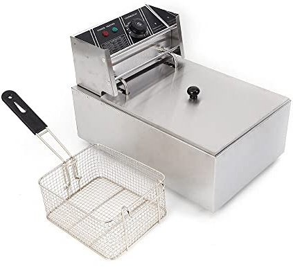Friggitrice elettrica da 6 l, 2500 W, con coperchio in acciaio inox, per uso domestico e commerciale