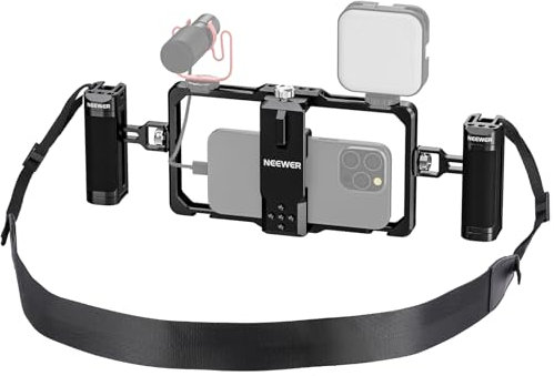 NEEWER Soporte de Video para Smartphone con cordón de Doble Agarre, Ranura de Clip para micrófono Lavalier Compatible con estabilizador de Jaula de teléfono SmallRig para iPhone 15 Pro MAX Galaxy S23