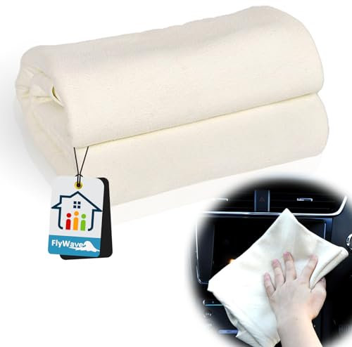 FlyWave Auto Ledertuch(Natürliches Schafsfell), Fensterleder Ca. 40 x 60cm, Hohe Qualität Autoleder, Verwenden Ledertuch Leicht zu Pflegen für Das Auto, Anwendbar Auf Spiegel, Fenster, Glas