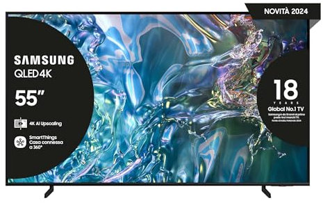 Samsung TV QE55Q60DAUXZT QLED 4K, Smart TV 55 Quantum processor Lite 4K, AirSlim, DVBT-2, Q-Symphony & OTS Lite, Integrato con Alexa e Bixby, compatibile con Google Assistant, Titan Gray 2024